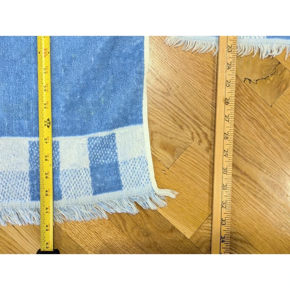 Vtg 70s Lady Pepperell Blue Check Plaid Floral Bath Hand Towel Set Cottagecore